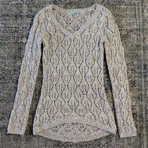 Maurices Light Gray Open-Knit V-Neck Sweater